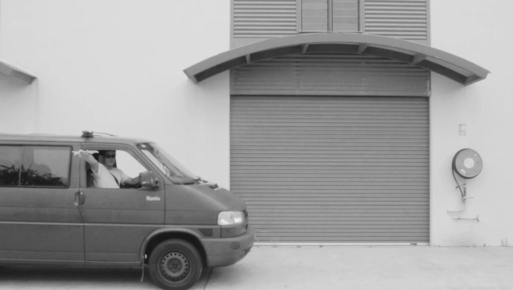 A van outside the Lucid Glassing surfboard factory in Northern NSW Australia