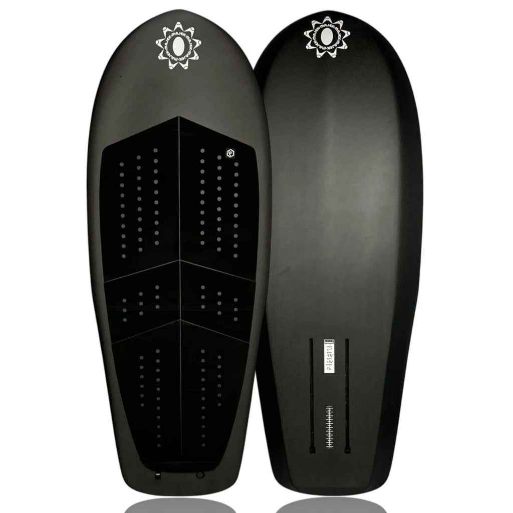 Deck and Bottom view of Majek Cadabra carbon foilboard by Glenn Pang